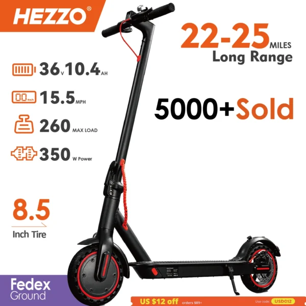 HEZZO 36v 350W 10.4Ah 15.6MPH Electric Scooter Adult HS-04Pro 8.5" Self-Balance Folding Kick Escooter